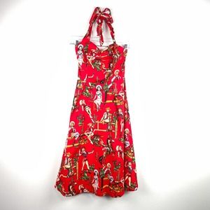 NEW Retro Cowgirl Halter Style Red Dress Fit and Flare Size Small